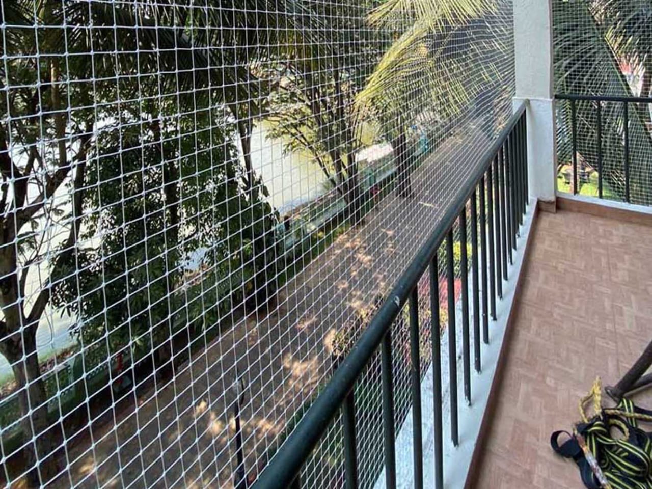Bird net installation on terrace